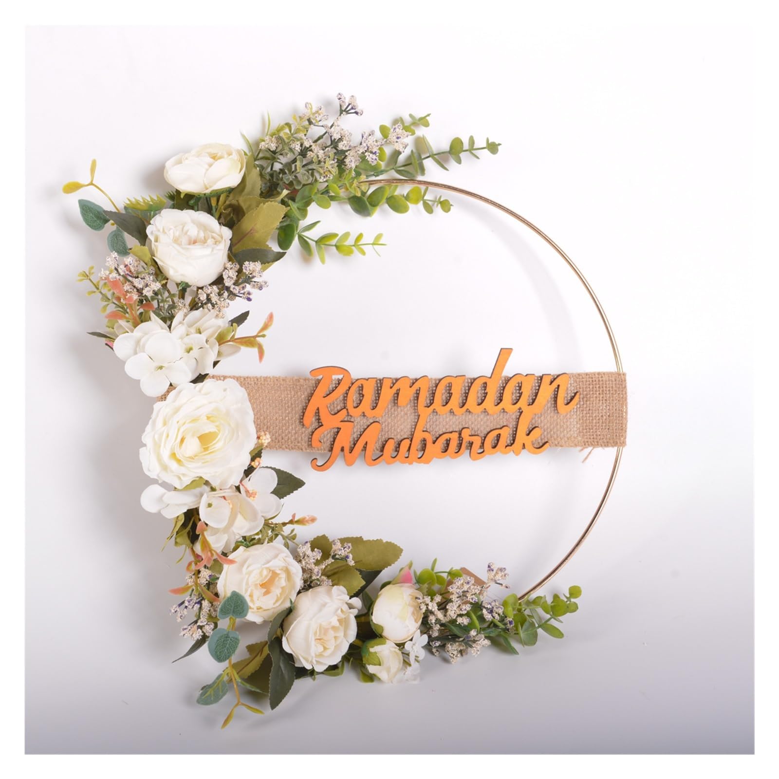 Kränze für die Haustür Ramadan Türkranz Künstliche Rosenblumen Frühlings-Hängekranz Islam Mubarak for die Haustürdekoration(Color-04)