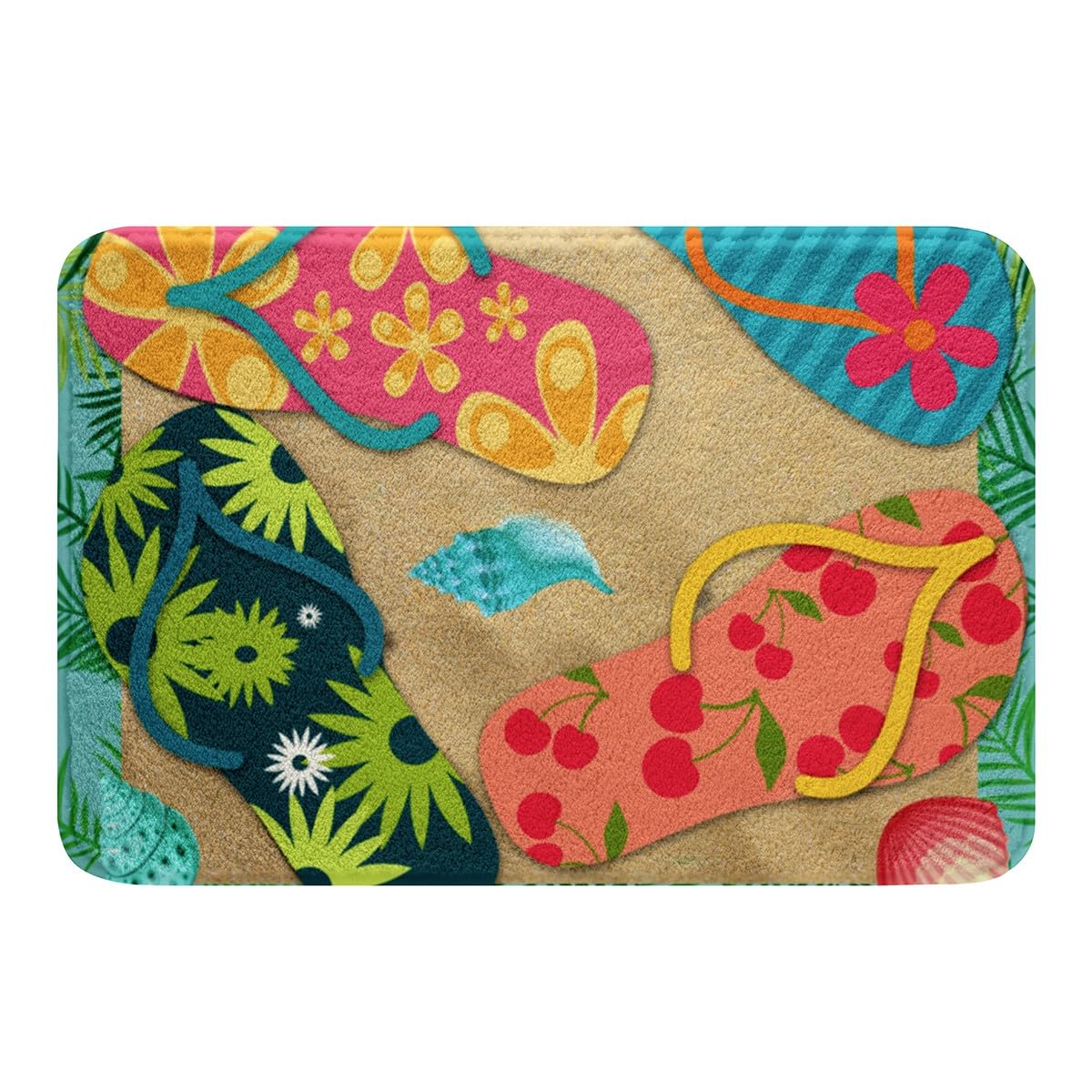 Colorful Flip Flops Bath Mats for Bathroom,Beach Vacation Bathroom Mats Rugs Summer Tropical Machine Washable Rug Carpets Floor Mat Bathroom