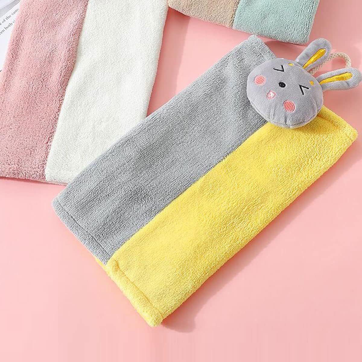 Ewanda 3 Pack Cute Rabbit Hand Towels with Hanging Loop, Kids Hanging Towels for Kitchen & Bathroom image 3