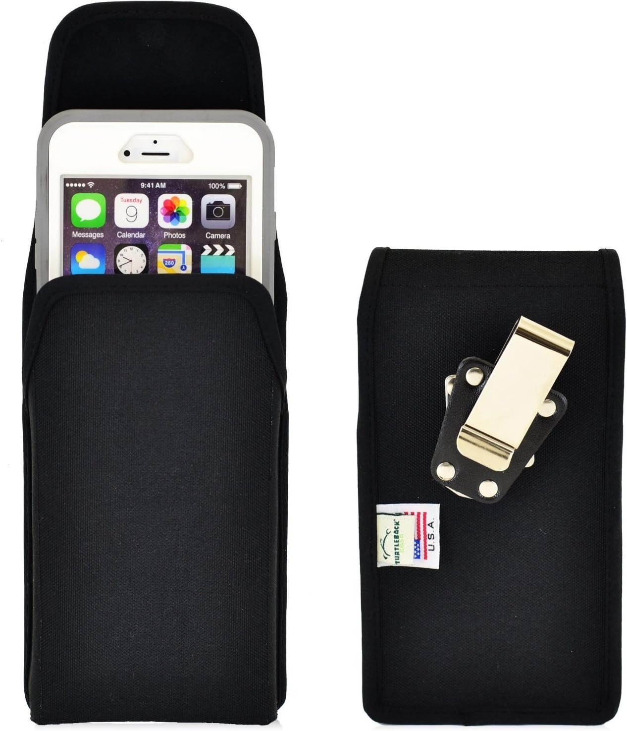 Turtleback Belt Clip Case Compatible with Apple iPhone 6 Plus, iPhone 6S Plus Fits w/OB Defender or Bulky Cases. Black Vertical Holster Nylon Pouch with Heavy Duty Rotating Belt Clip