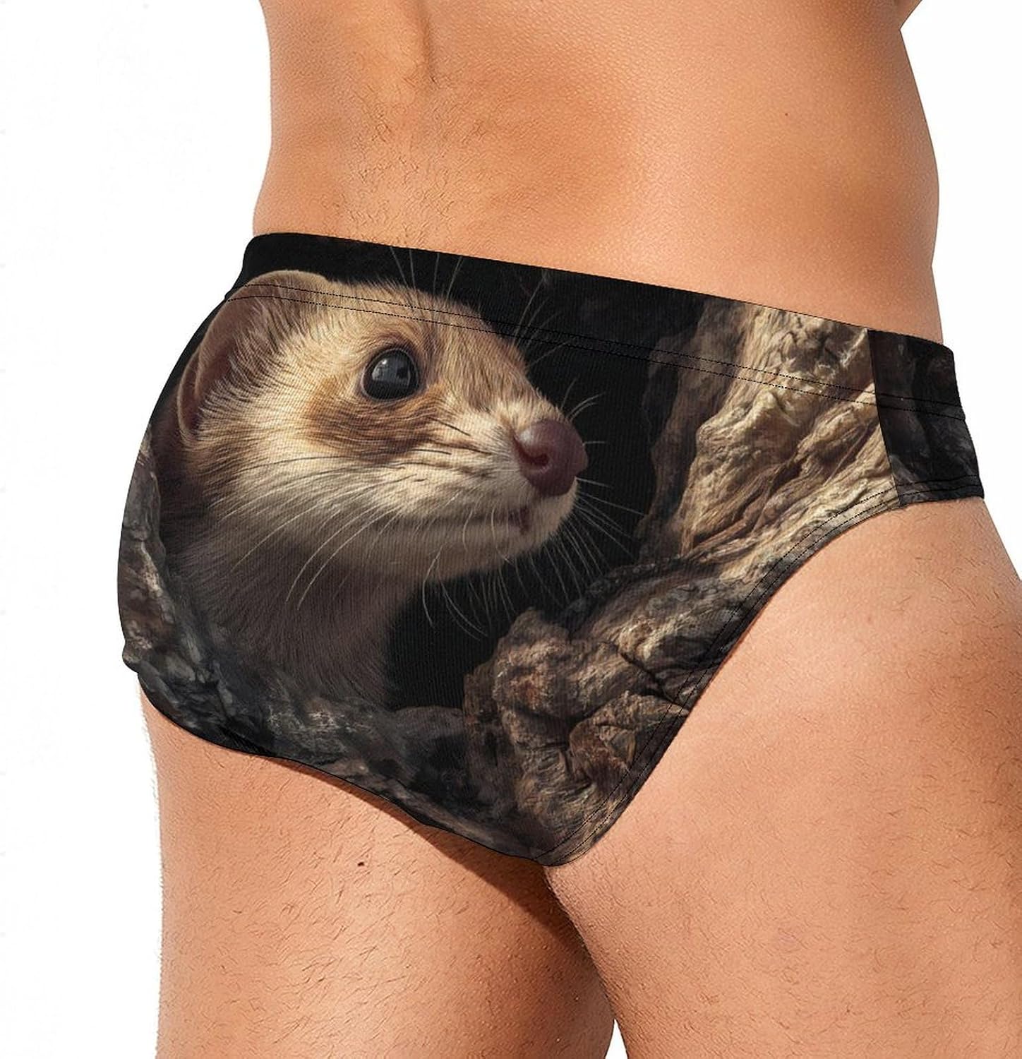 Weasel in Hollow Tree Trunk Men's Swimwear Bikini Swimming Briefs Stretchy Swimsuits Board Surf Shorts Trunks