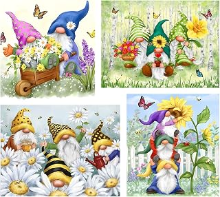 4 Pack Gnome Cross Stitch Kits for Adults - Stamped Crossstitching Kits Preprinted 11 Count Cross-Stitch Kit for Beginner,11CT Prestamped Easy Pattern Needlepoint Kits Crafts 13.8x13.8-16x12 inch
