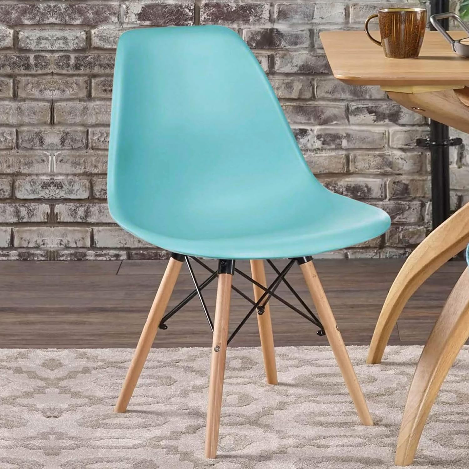 Tied RIBBBONS Designer DSW Chair with Wooden Legs (Blue, 81 cm X 40 cm) - Scandinavian Eames Style Chair for Home, Dining Room, Living Room, Office & Café | Ergonomic Comfortable Seat-image-19