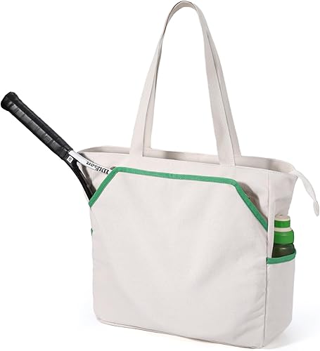 SMRITI Tennis Tote Bag Canvas, Large Sports Handbag Tennis Racket Bag for Women, Portable Tennis Racquet Shoulder Bag for Badminton, Pickleball,