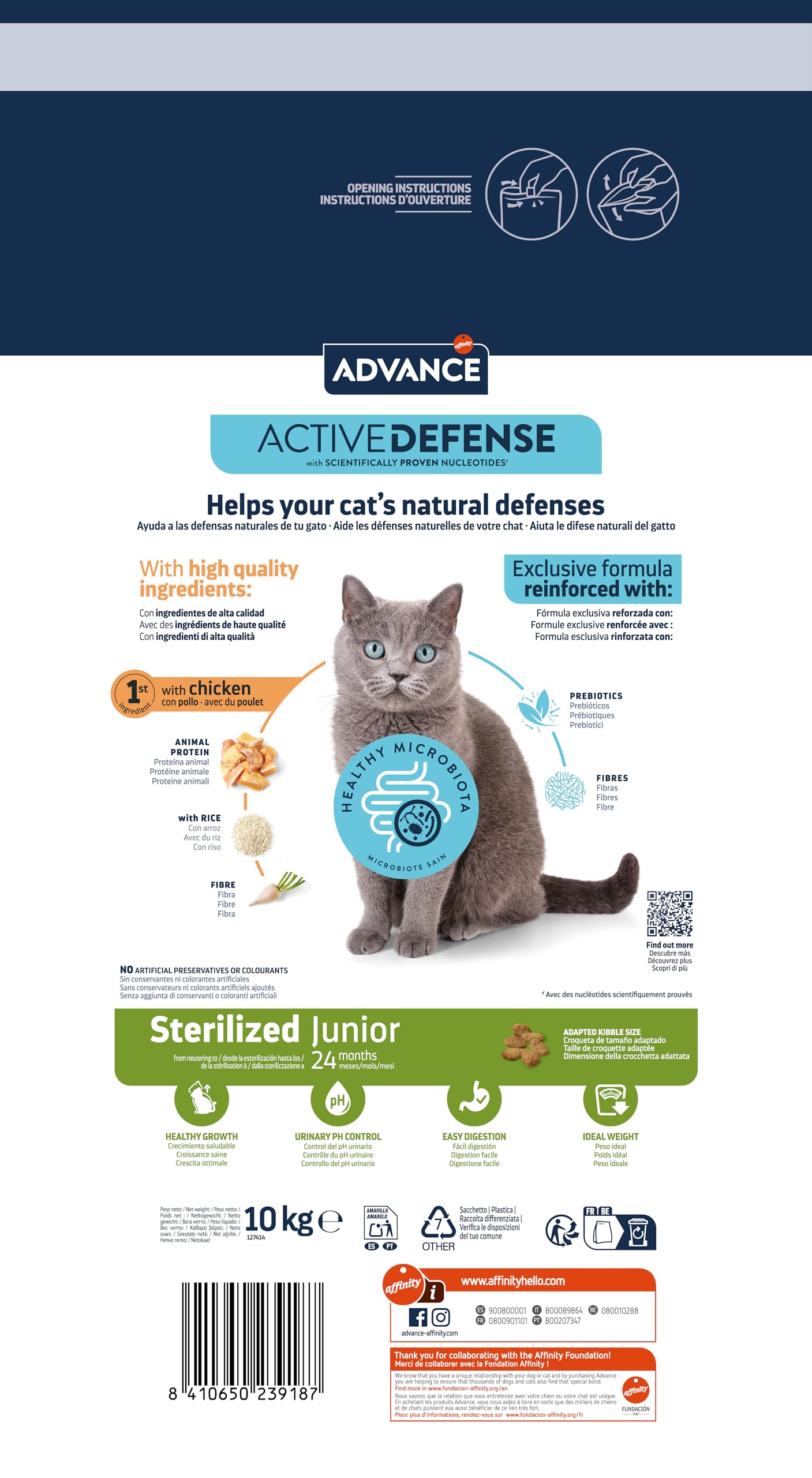 Advance Cat Junior Sterilized, Pienso para Gatitos Junior Esterilizados con Pollo, 10kg