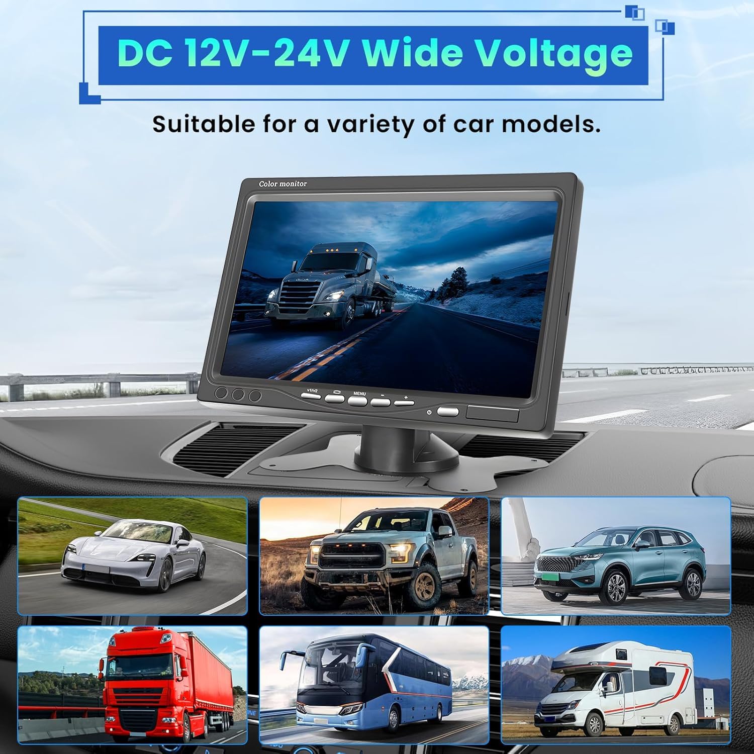 Hikity Kit Telecamera Retromarcia per Auto con Monitor LCD da 7 Pollici+2 Telecamera Posteriore, IP67 Impermeabile Visione Notturna per Camper Caravan LKW 12V-24V con Caricatore per Auto+10&15M Cavo