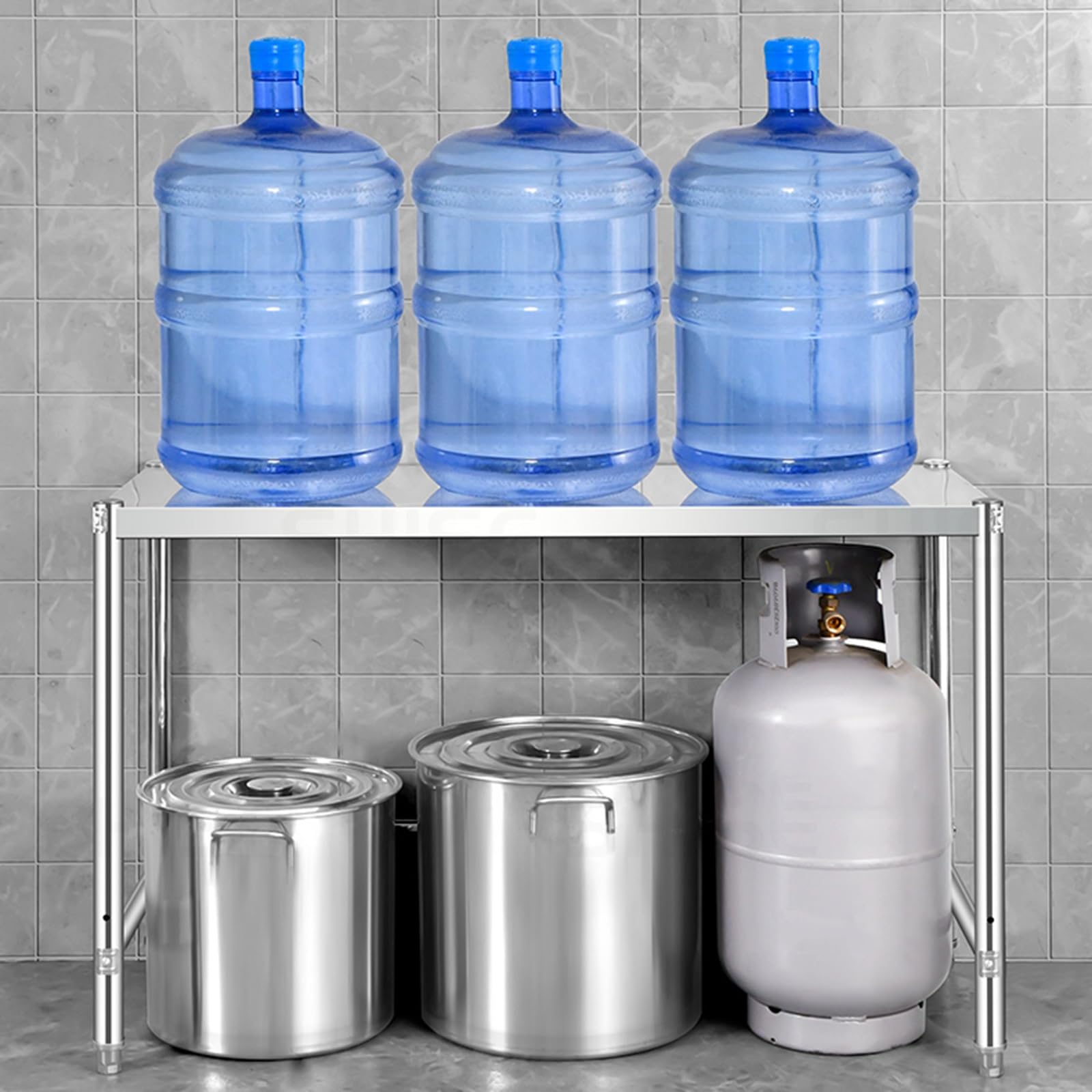 Mesa de preparación de cocina comercial de acero inoxidable, mesa de trabajo de metal de un solo nivel con fijación triangular con bisagras, estante de almacenamiento abierto resistente, estable y