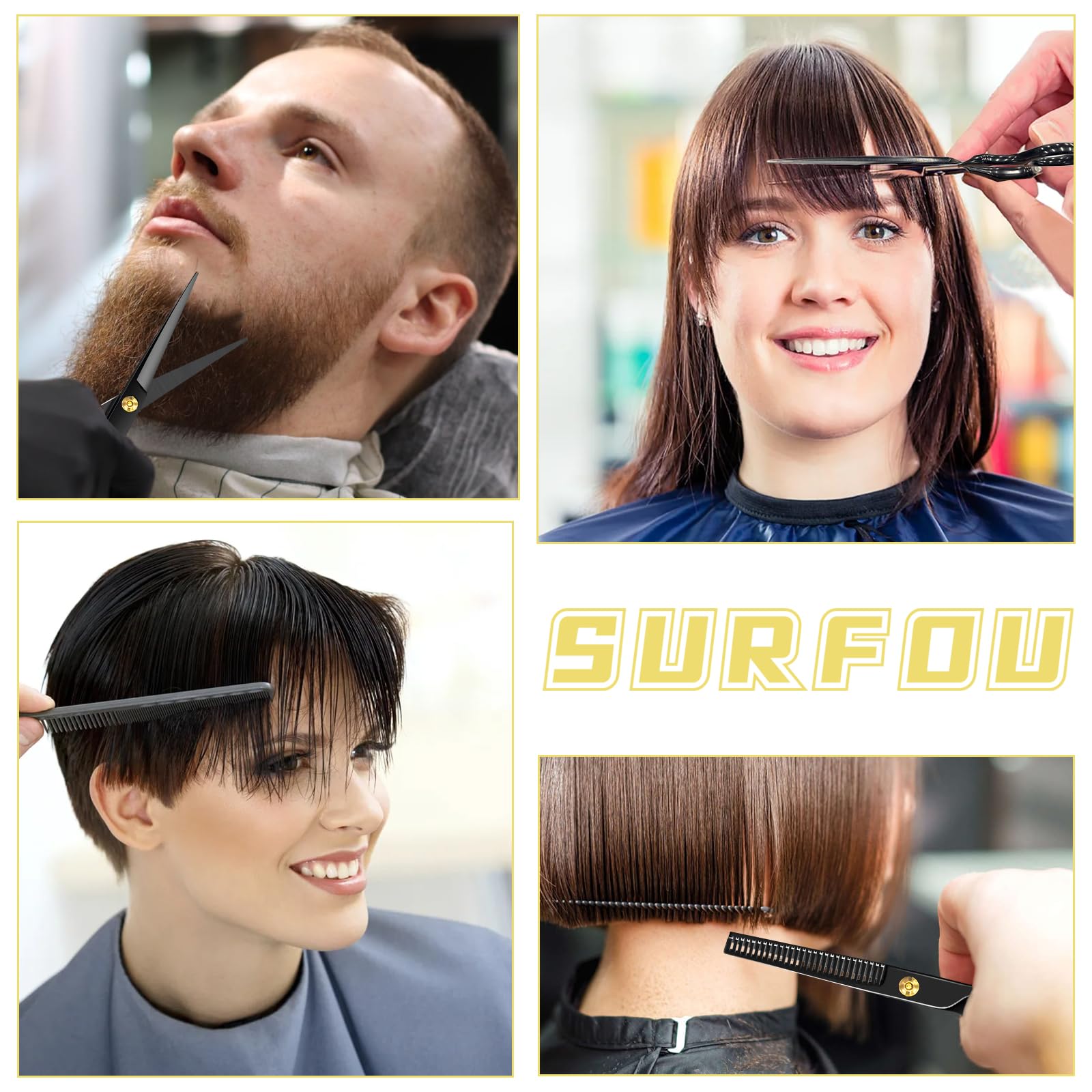 SURFOU Forbici Parrucchiere Professionali, Forbici sfoltenti da 6,7 pollici-In acciaio inossidabile, Set da 9 pezzi con pettine, Adatto per uomini/donne/pets/uso domestico e saloni, Nero