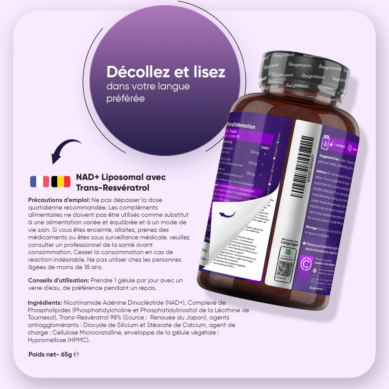 Nad+ Resveratrol Liposomale avec Complexe Phospholipidique, 90 Gélules