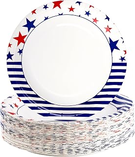 50 Pcs Paper Plates, 9 Inch, Round, Red Blue White | Patriotic Dessert Plate, Disposable Party Tableware Set for 4th of July Party Supplies, Independence Memorial Day