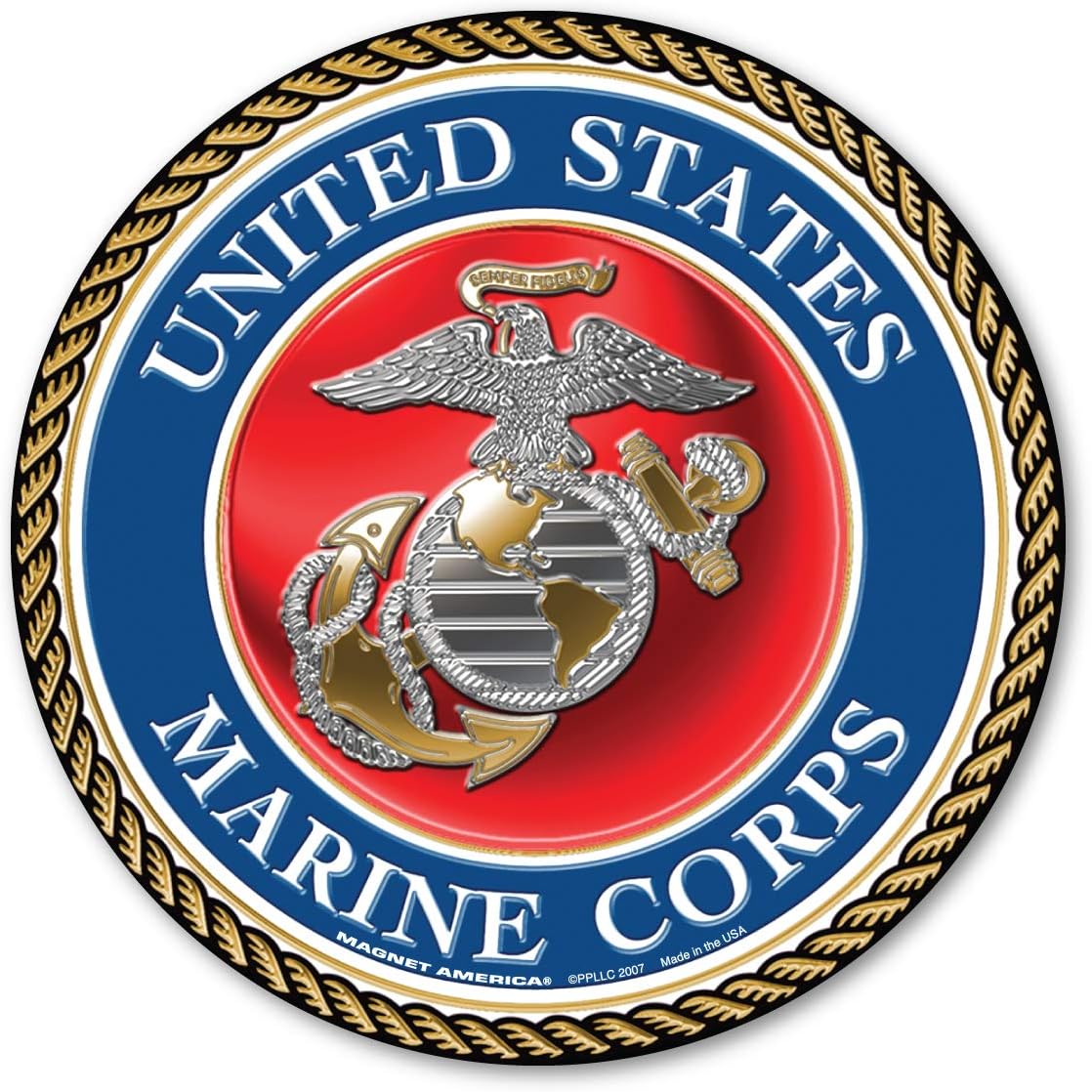 USMC Seal Magnet by Magnet America is 5" x 5" Made for Vehicles and Refrigerators