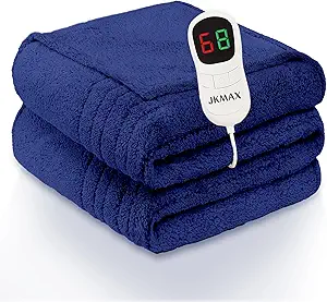 JKMAX Heated Electric Blanket Full Size - 72"x84" Heating Blanket with 10 Heating Levels & 5 Time Settings Over-Heat Protection, Winter Warmer for Adults with ETL Certification(Navy Blue)