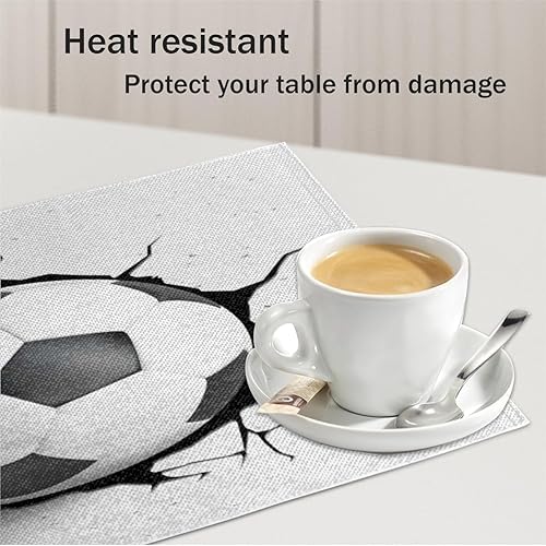Miniatura 5 de Soccer Ball Pattern Theme Placemats Set of 4 Table Mats Washable Placemat Waterproof Place Mats for Party Home Dining Table Decor 18x12 in