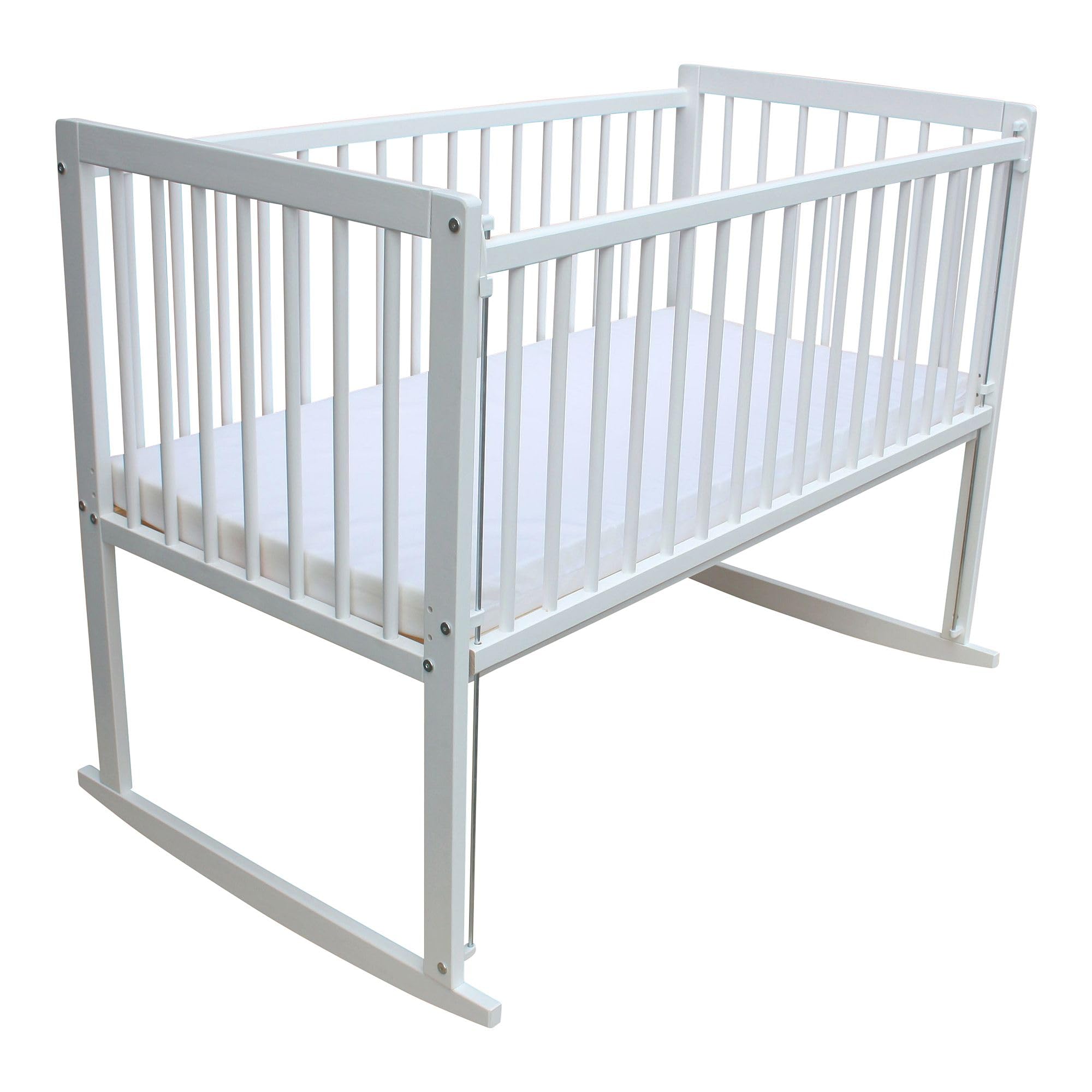 Micoland Kinderbett/Beistellbett/Wiege 3in1 120x60cm mit Matratze weiß