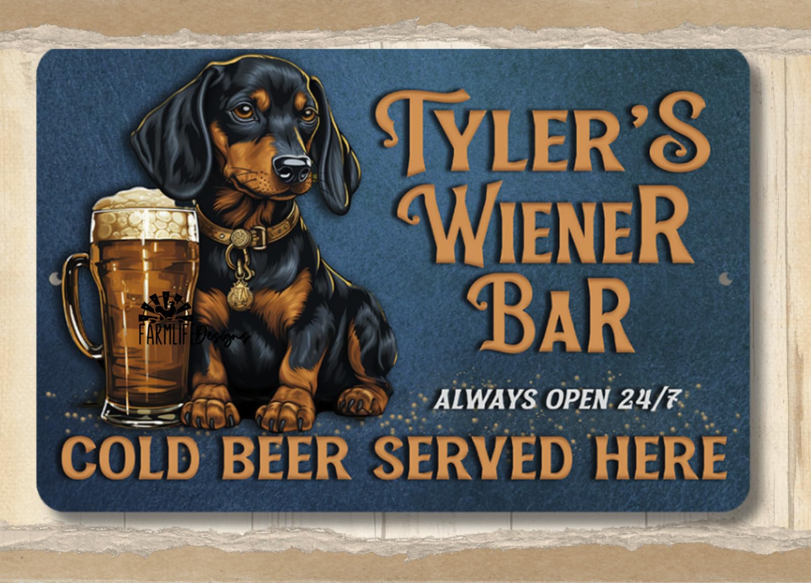 Custom Dachshund Sign Wiener dog Personalized Bar beer man cave metal tin home decor