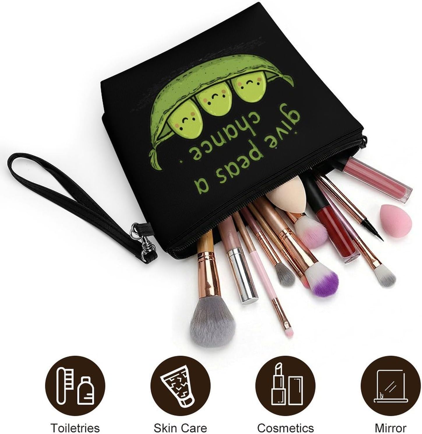 Give Peas A Chance Funny Women's Makeup Bag for Purse image 5