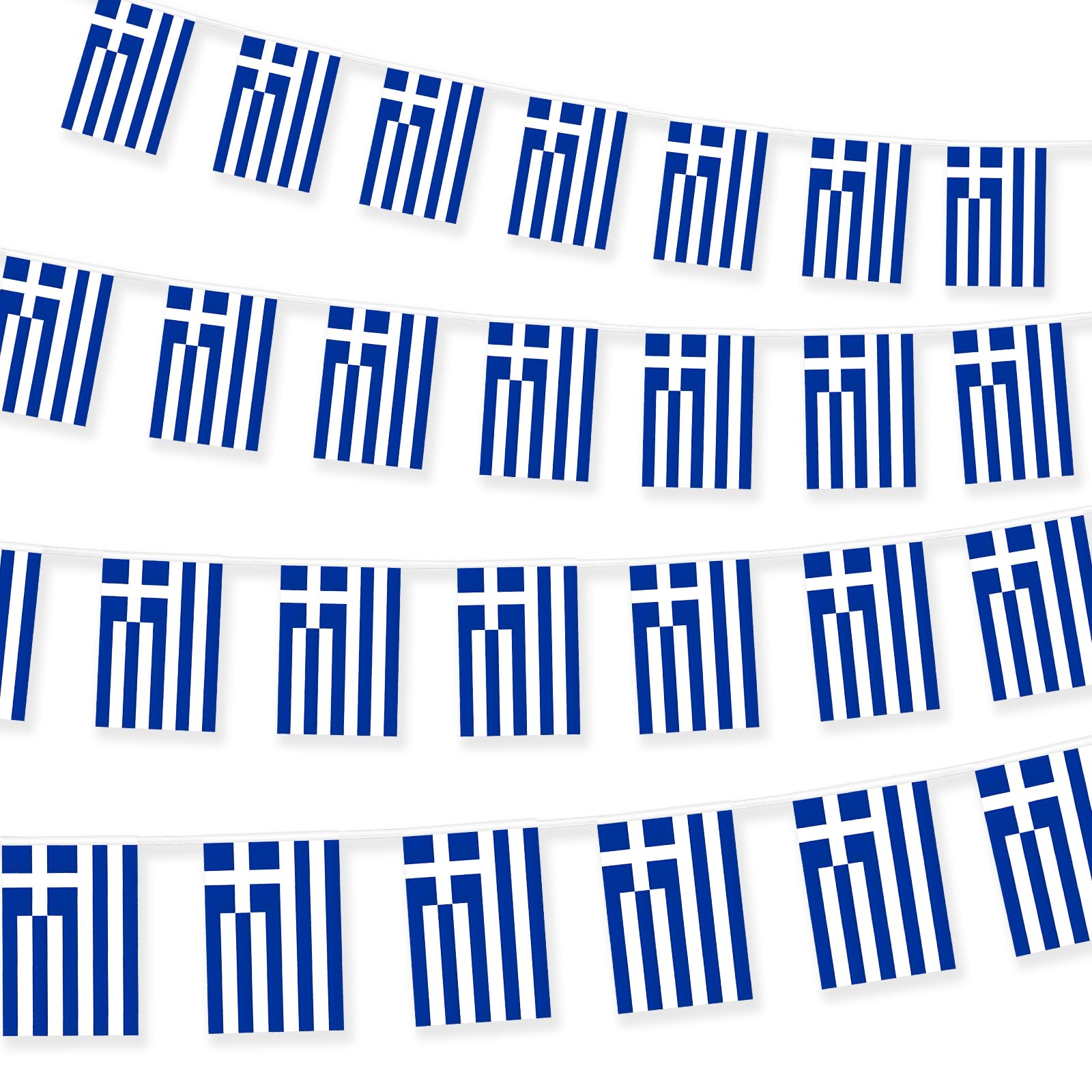 Greece Bunting Flags 10 Metre Greek Flag Garland 30pcs for Party Festival Celebration Sport Schools Street Carnivals Birthday Garden Home Remembrance Day Decorations -Polyester Material Fabric - 30pcs