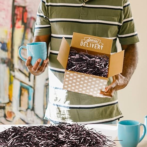 Miniatura 5 de Triturado de papel de relleno de cesta de 3.53 onzas, película iridiscente brillante, cesta de PP para triturar y hebras, relleno de hierba