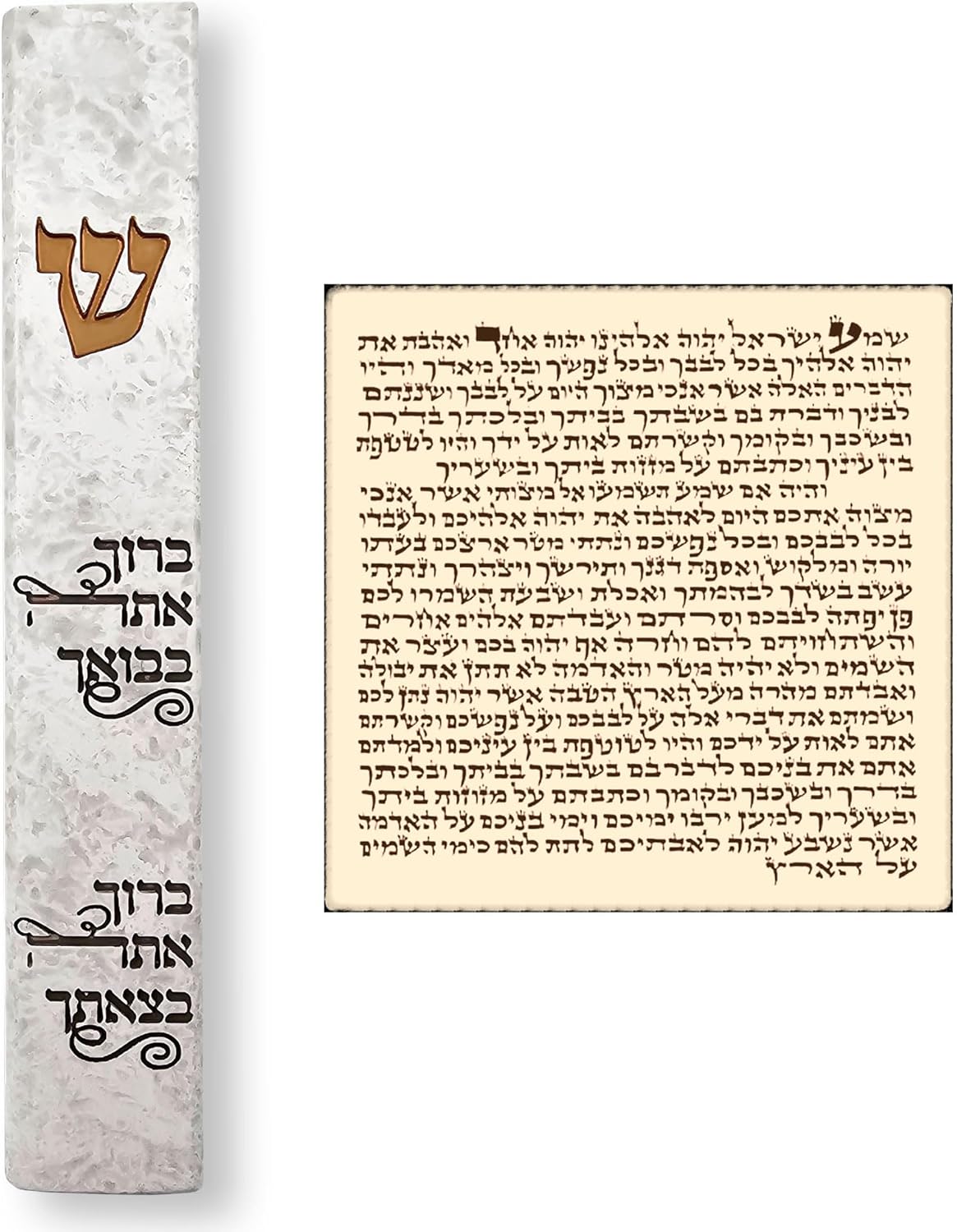 TALISMAN4U Modern Marble MEZUZAH CASE with Scroll for Door Hebrew Torah Blessing Gold Shin Self-Stick Waterproof Jewish Protection Mezuza Israel Judaica Gift 5 Inch