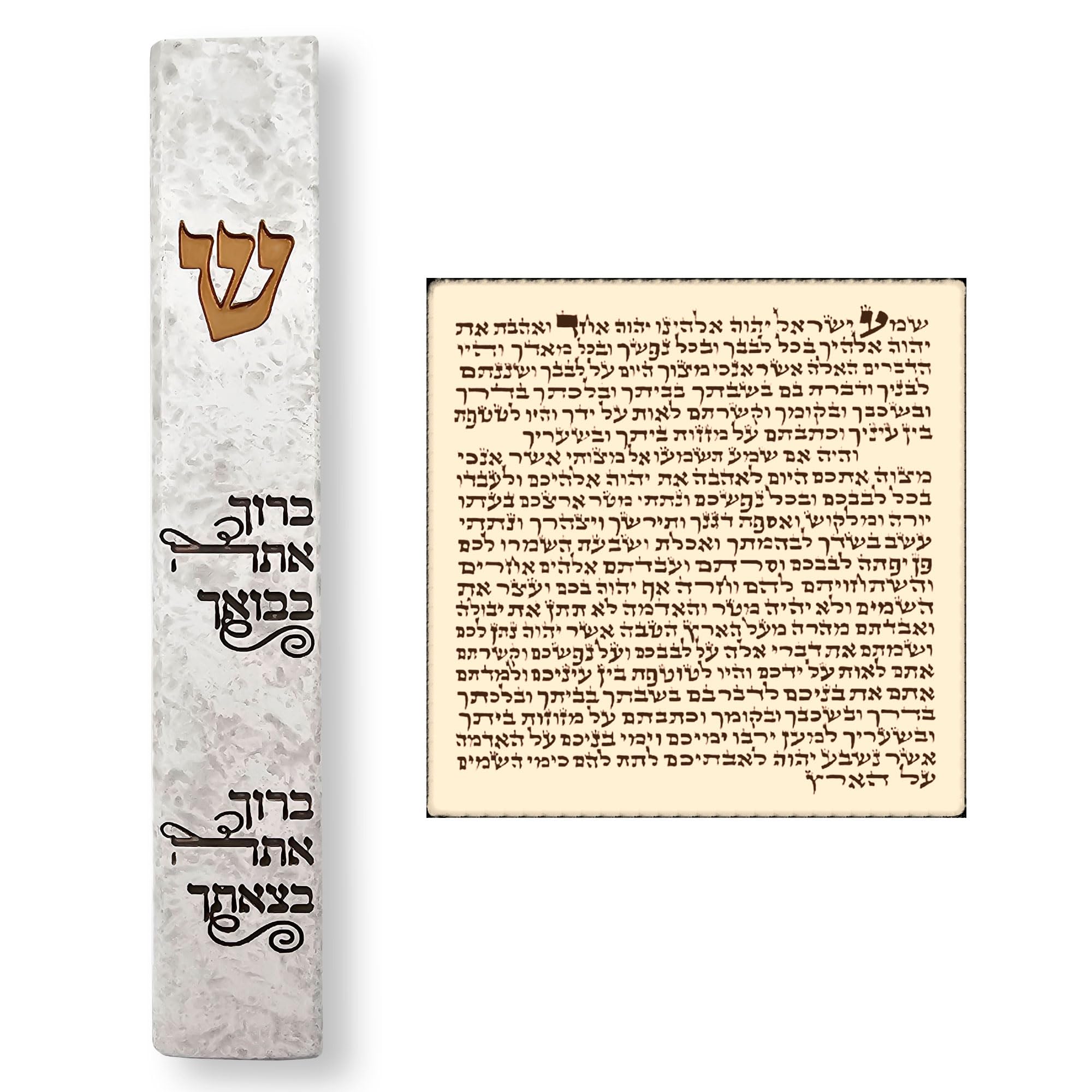 TALISMAN4U Modern Marble MEZUZAH CASE with Scroll for Door Hebrew Torah Blessing Gold Shin Self-Stick Waterproof Jewish Protection Mezuza Israel Judaica Gift 5 Inch