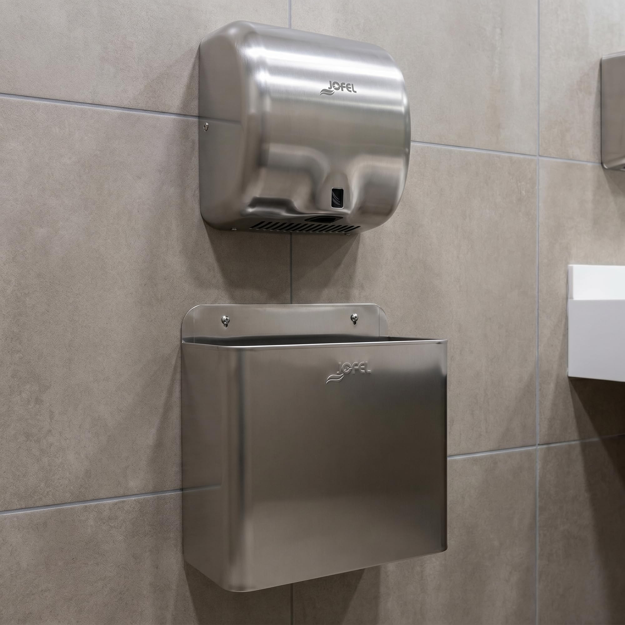 Jofel Wandabfallbehälter Edelstahl 10L - Kompakter Wandmülleimer für Gewerbe, Gastronomie & Krankenhäuser - Abnehmbarer Abfalleimer zur leichten Reinigung, Satiniert, 280x325x130 mm