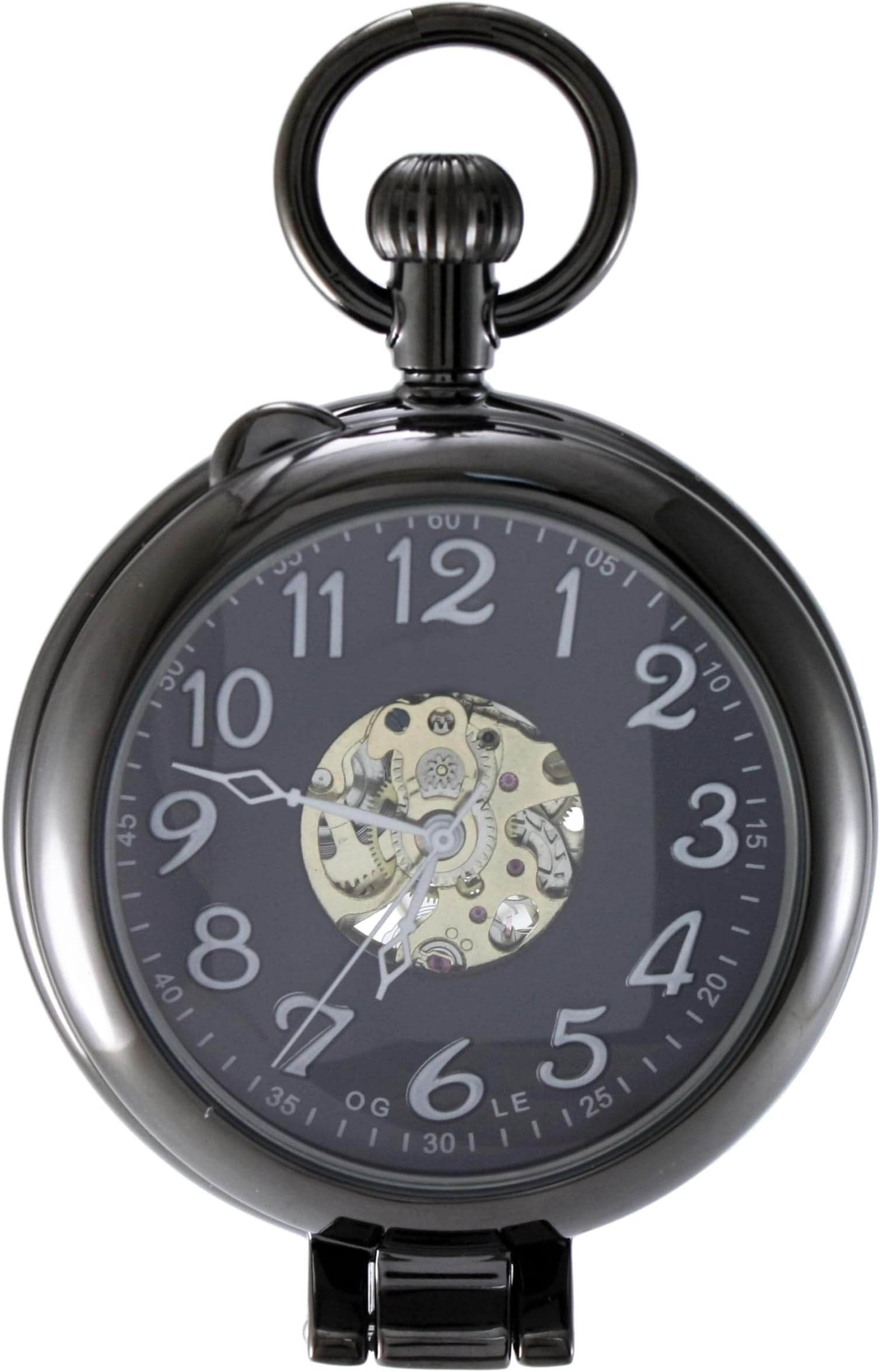 Waterproof Silver Magnifier Luminous Chain Fob Self Winding Automatic Skeleton Half Hunters Mechanical Pocket Watch