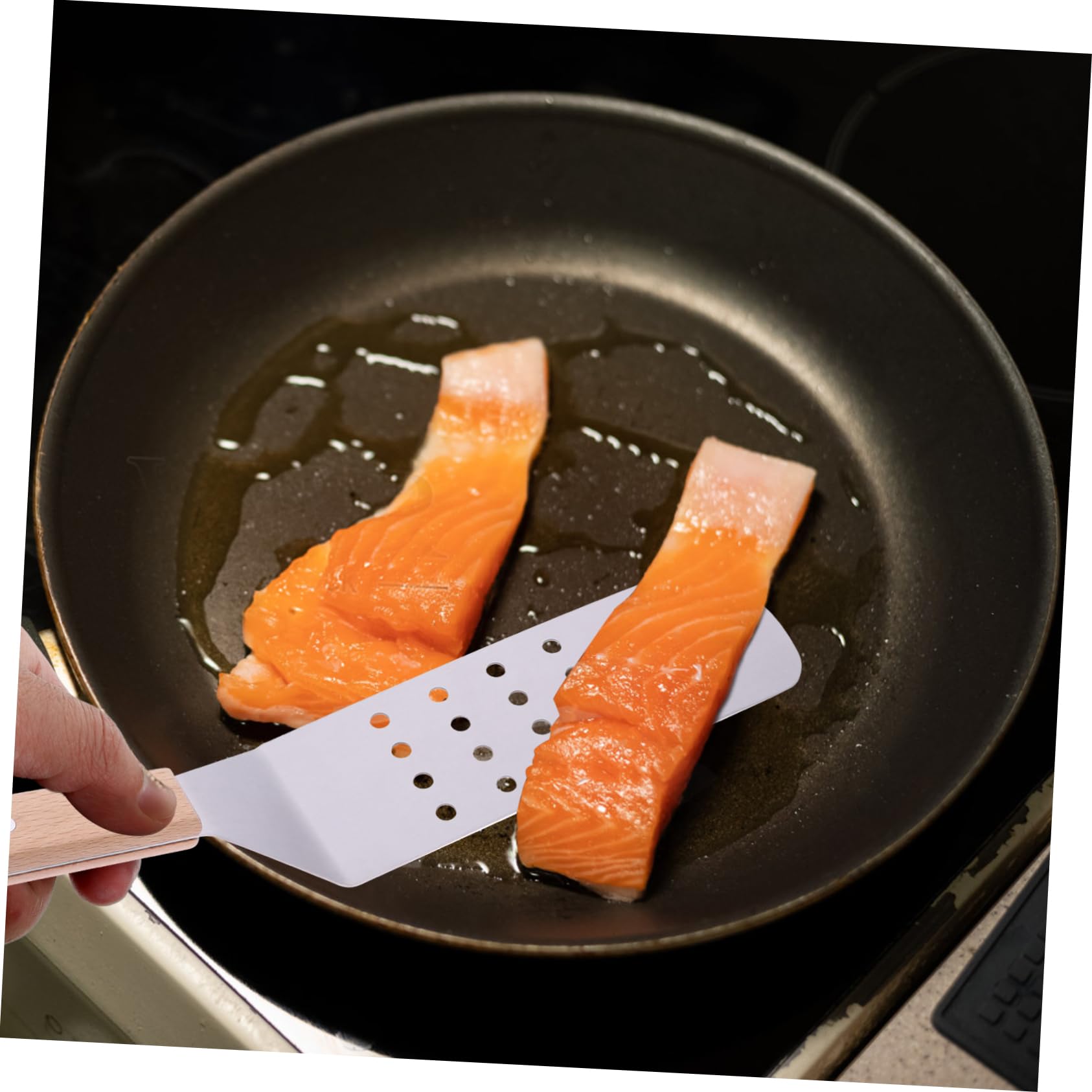 Sosoport Espátulas de Acero Inoxidable Mango de Madera Ergonómico 5 Piezas para Transferencia de Pizza y Bistec Utensilios de Cocina Resistentes para Uso Doméstico y Profesional