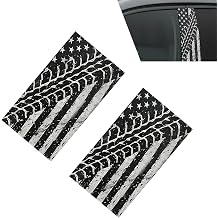2 PCS Car B-pillar Stickers, American Flag & Tire Track Aged Decoration Decal, Waterproof Anti-scratch Protective Film with Squeegee, DIY Self-adhesive Wrap for Car Door Window Pillar Black