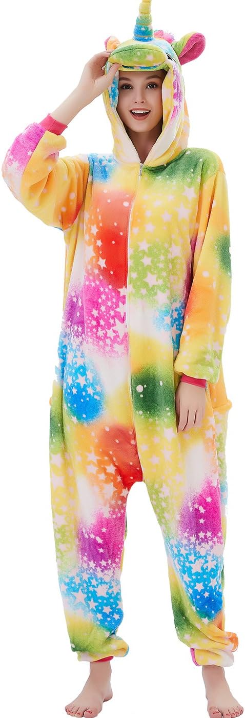 Fleece Unicorn Onesie Pajamas for Women Adult Cartoon Animal Christmas Halloween Cosplay Onepiece Costume