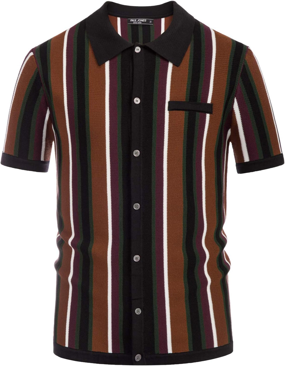PJ PAUL JONESPolo Shirt Men's Short Sleeve Polo Shirt Vintage Stripes Polo Shirt with Button Placket