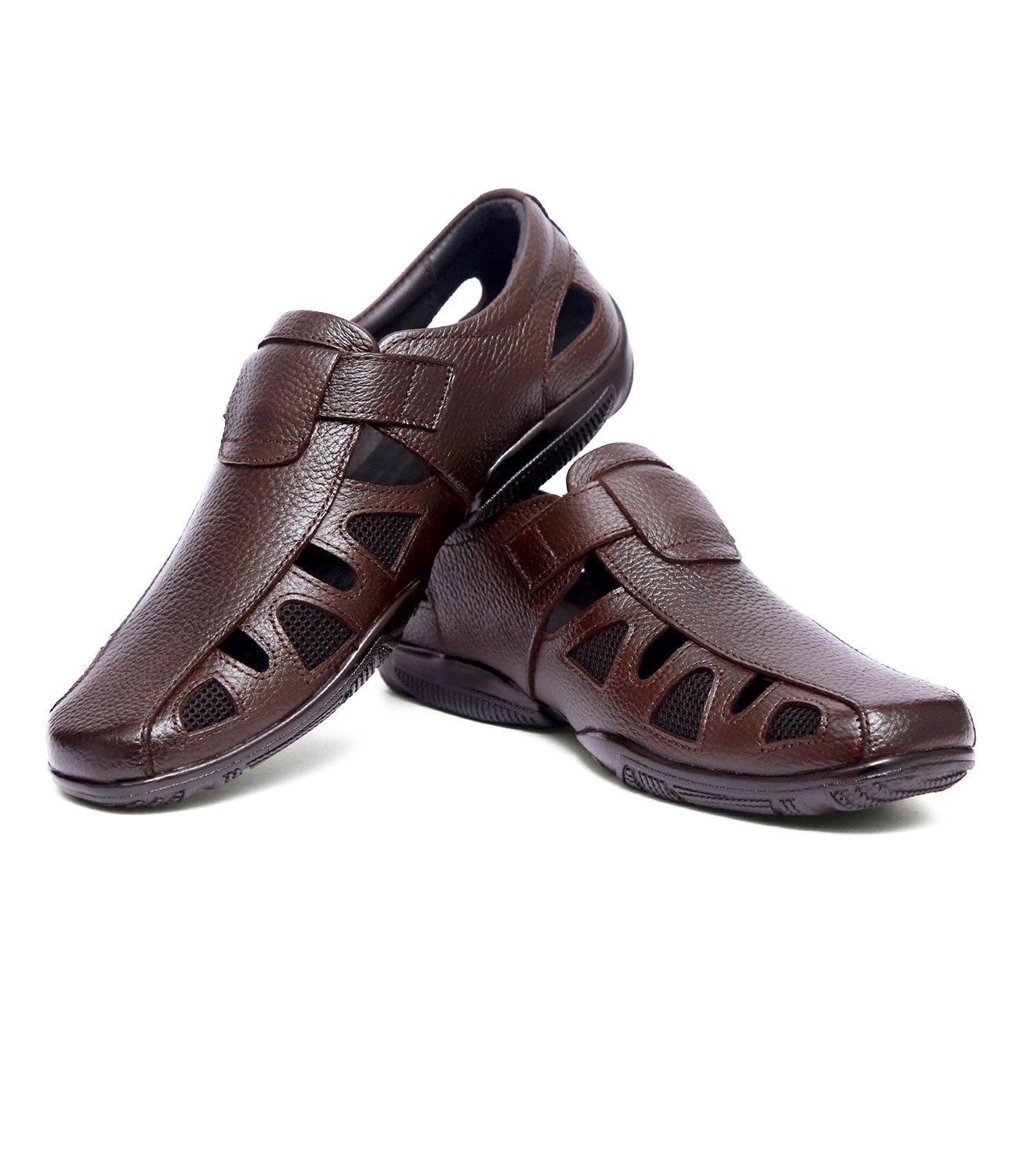 DEGARRO Men's Brown Leather Classic Casual Sandals 7 2