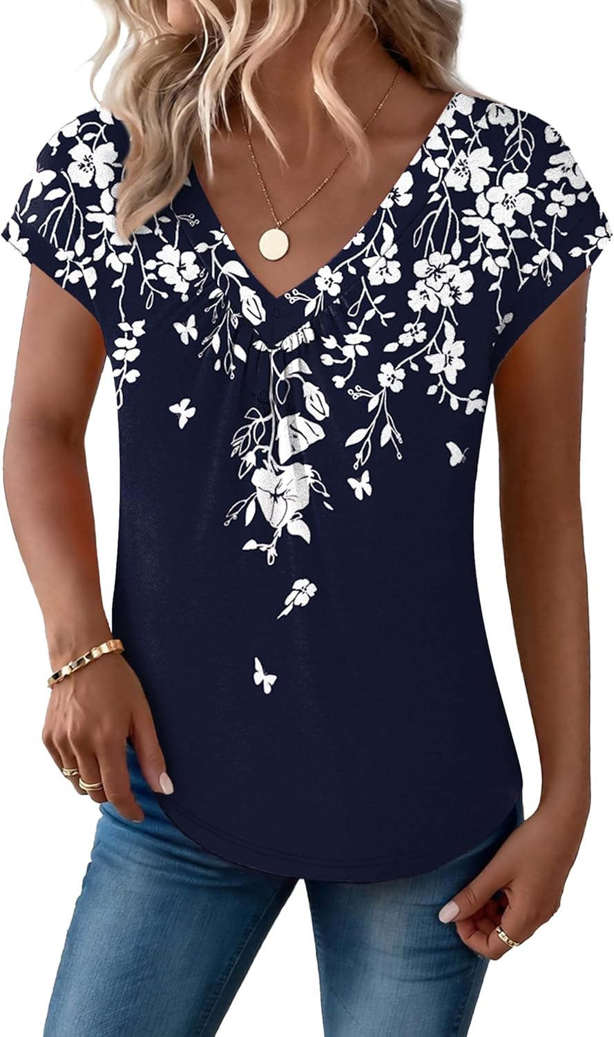 Zeagoo Womens Tops Short Sleeve V Neck Shirts Summer Dressy Casual Business Clothes Work Blouses Fashion Clothing Outfits - Image 4