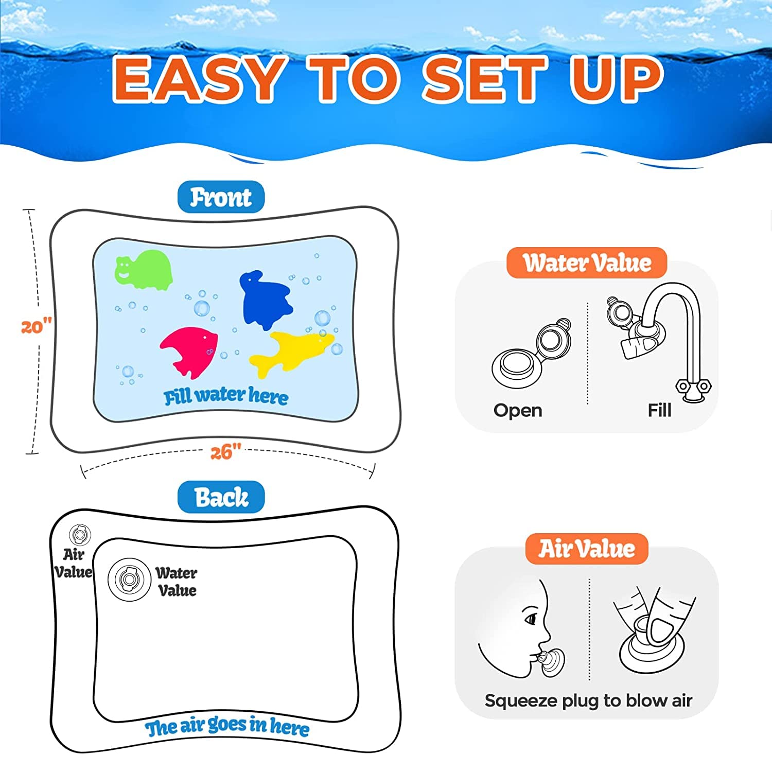 LYDL Tummy Time Baby Water Mat Inflatable Baby Play Mat Activity Center for Infant Baby Toys 3 to 15 Months, Baby Gifts for Boys Girls(Assorted Design) 3