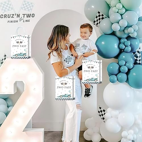 Miniatura 3 de 16 bolsas de regalo azules de auto de carreras para suministros de fiesta de segundo cumpleaños, dos aperitivos de regalo rápido, bolsas de dulces