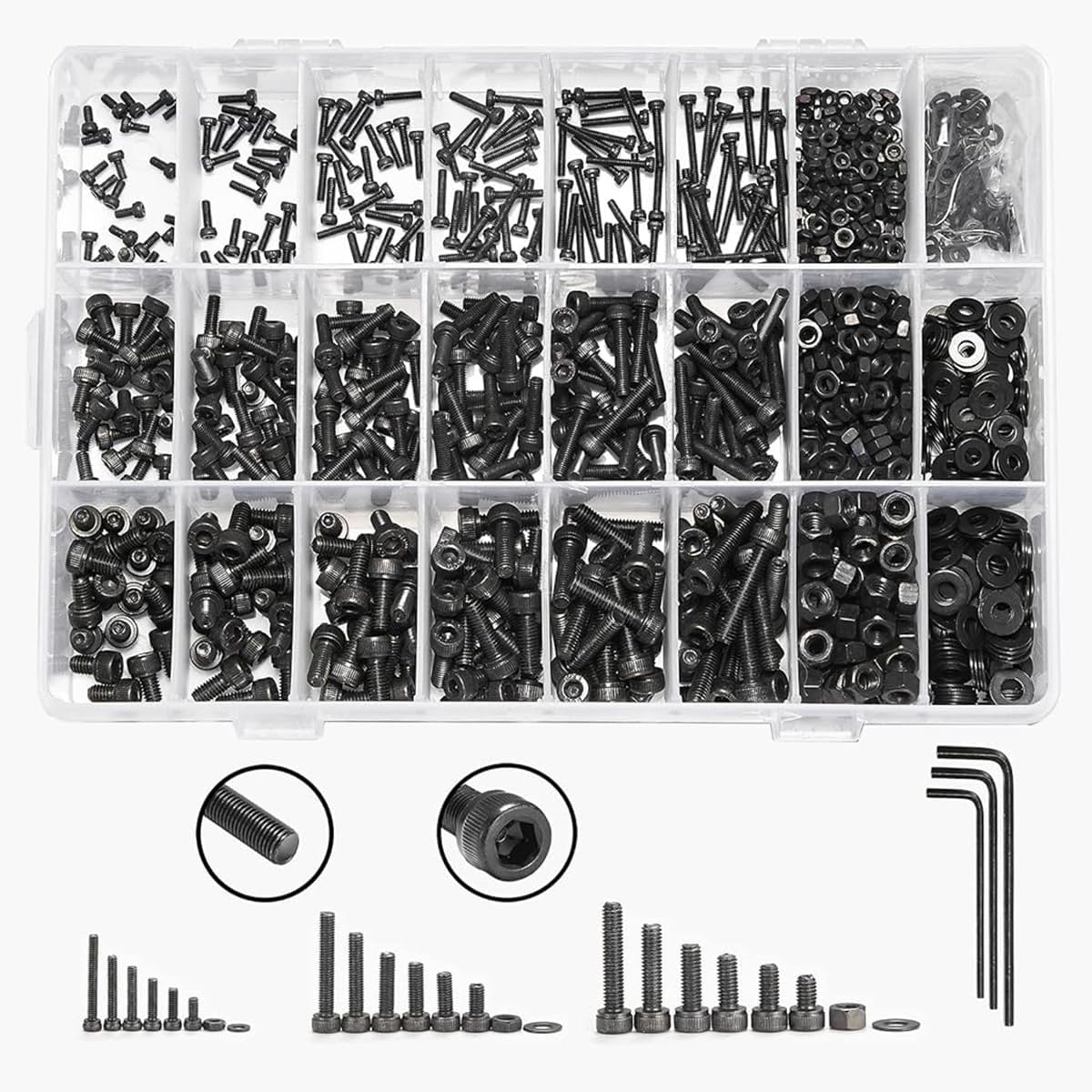 Serplexยฎ 1290PCS Screws Nuts and Washers Set M2 M3 M4 Screws Nuts and Washers Assorted Sizes, High Hardnes Alloy Steel Hex Socket Head Cap Metric Bolts and Nuts Anti Rust Steel Screws Nuts