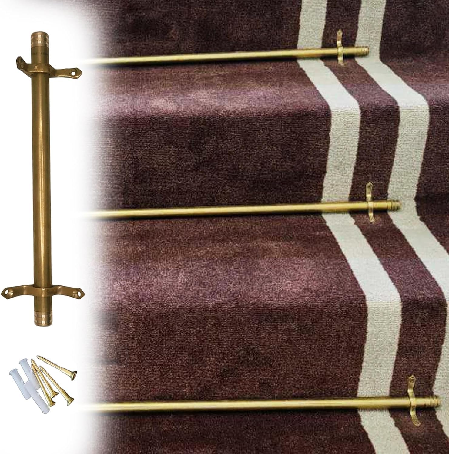 1.6 Cm Tubular Pole Thickened Brass, Stair Rods Inroor Outdoor Carpet Fixing Holder, Decorative Stair Rods for Carpet Runners, 20 24 25 28 32 36 48 Inch Custom Size(Brass-1pc,51cm(20in))