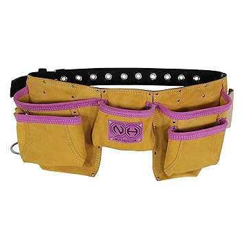 Nut Hugger Womens Tool Belt Or Tool Pouch, Tool Holder Storage For Home Improvement, Construction, Plumbing And Electrician, Pink Leather Suede With Pockets
