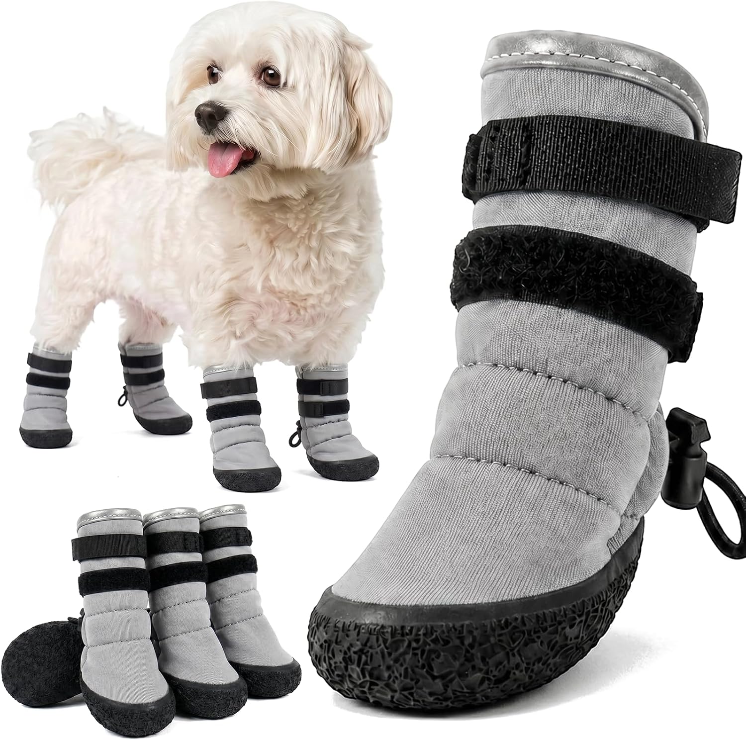 Kuoser Dog Boots, Waterproof Anti-Slip Dog Shoes with Adjustable Straps | Reflective Dog Booties for Small Medium Large Dogs, Paw Protectors for Hot Pavement, Winter Snow, Outdoor Walking & Hiking