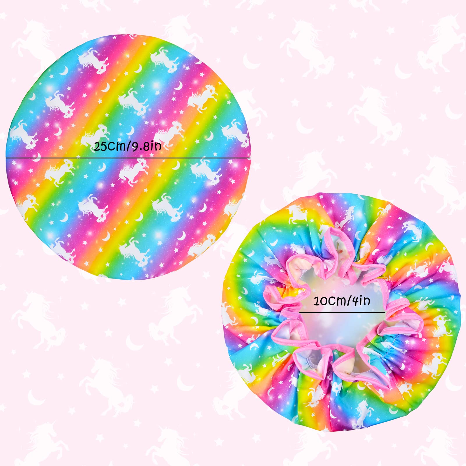 Shower Cap for Kids 3 Pcs Kids Shower Caps for Girls Cute Rainbow Hair Cap Wide Elastic Band - Image 3