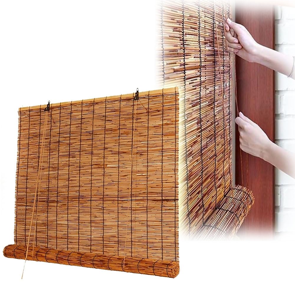ZYXQQJ Bamboo Blackout Roller Shades Light Filtering Roll Up Blinds Wide 20" 24" 30" 37" Natural Bamboo Roman Shades For Windows Treatments(W120xH180cm/47x71in)