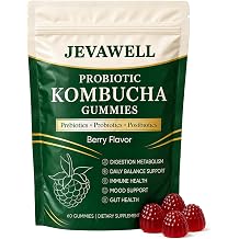 Jevawell Kombucha Gummies, Probiotic Digestive Health Supplement with, Organic Prebiotics, for Gut Health, Immune Boost, and Natural Energy Vegan, Non-GMO, Gluten-Free, 60 Gummies