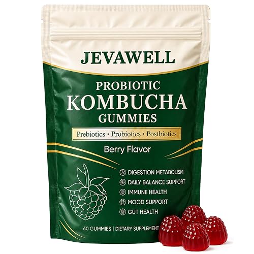 Jevawell Kombucha Gummies, Probiotic Digestive Health Supplement with, Organic Prebiotics,