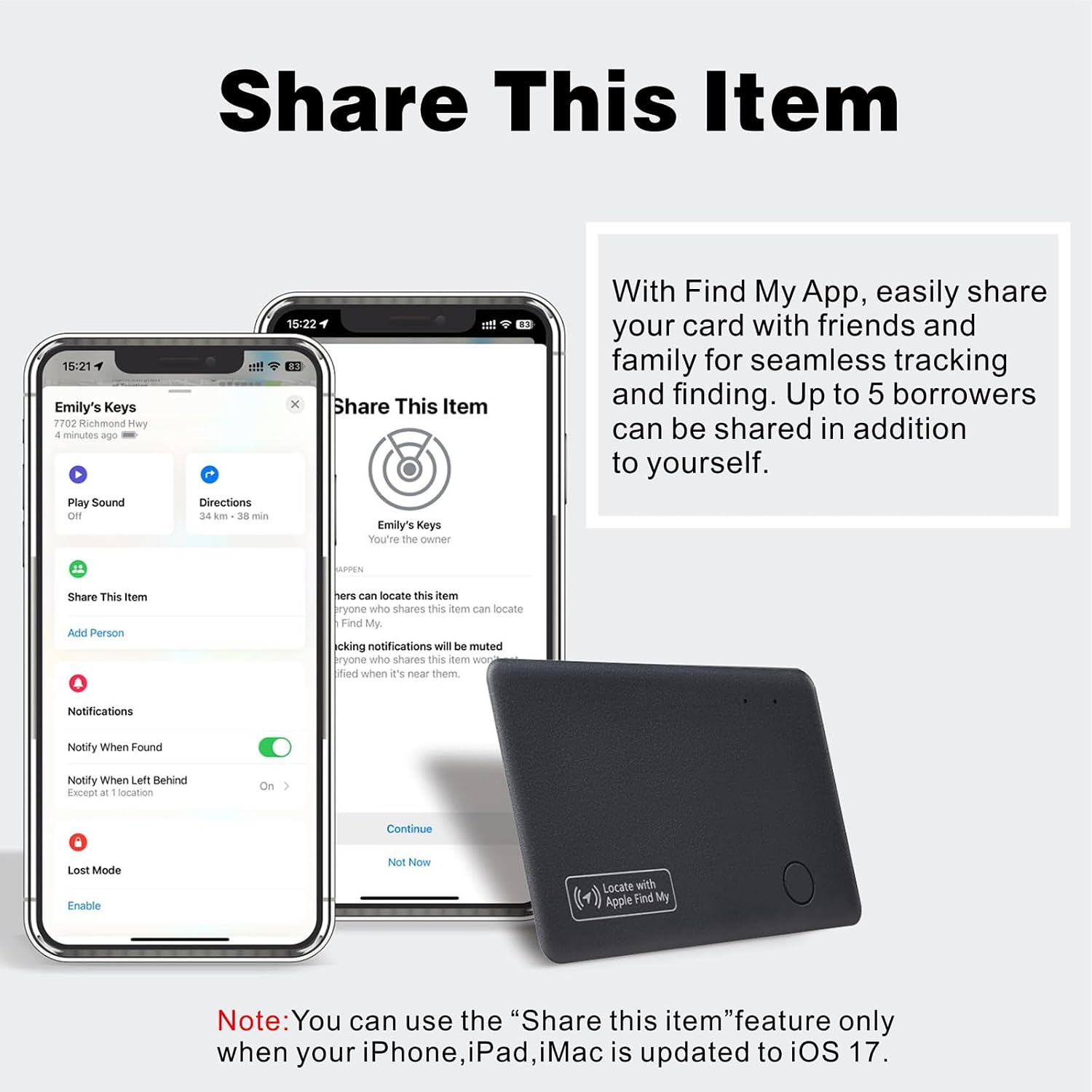 Share This Item feature in Find My app