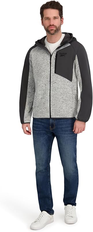 Reebok Mens Full Zip Hooded Sweater Fleece Jacket, Grey, L image 2