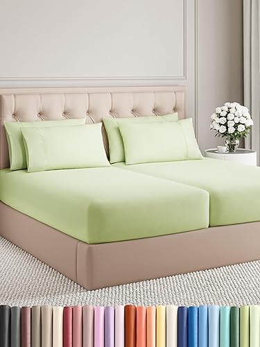 Vista 1346 de Juego de sábanas Split King de 7 piezas, sábanas transpirables y refrescantes, sábanas de hotel, bolsillos profundos, ajuste fácil, suaves y sin