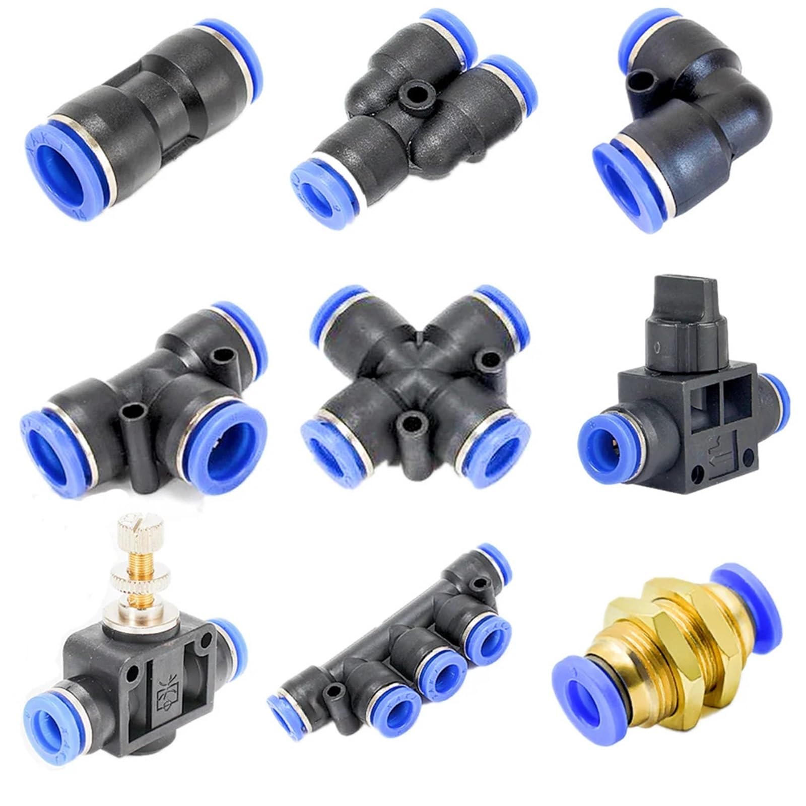 Raccordo pneumatico connettore per tubo aria raccordi rapidi per tubo flessibile a pressione acqua 10 mm PU PY PK PE PV SA (PP (blu, 10 pezzi)