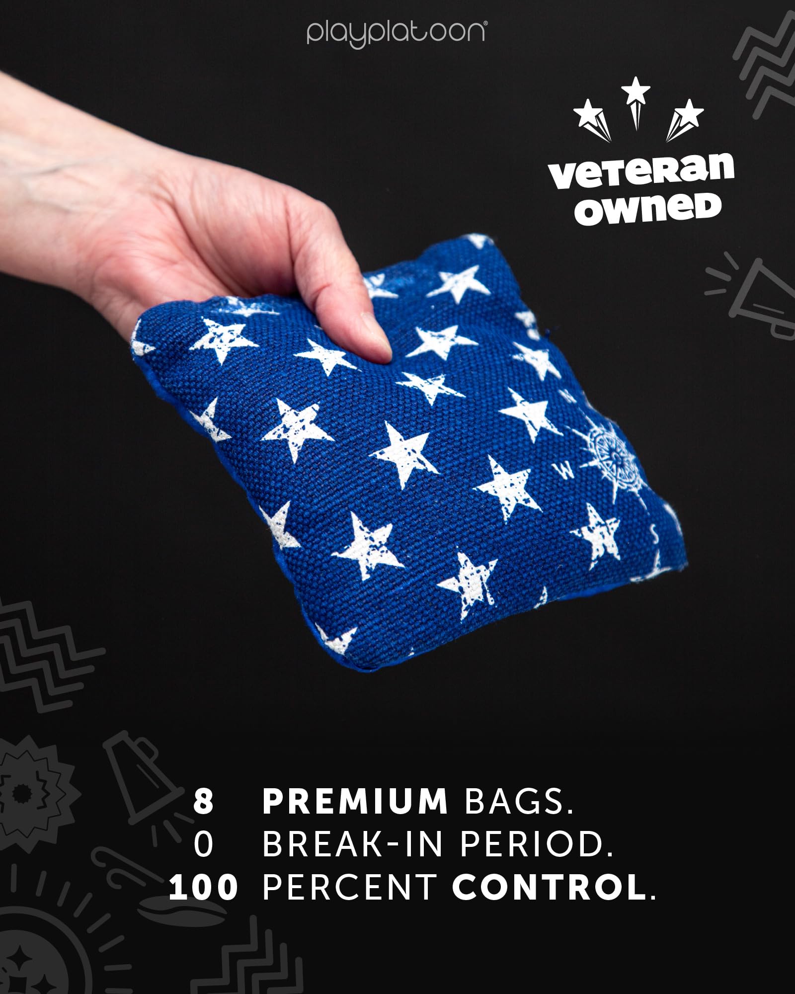 Play Platoon Tournament Series - Juego de 8 bolsas de cornhole reguladas de estilo profesional, bolsas de cornhole reguladas de doble cara, bolsas oficiales de Cornhole Slick & Sticky Bag - Diseñado