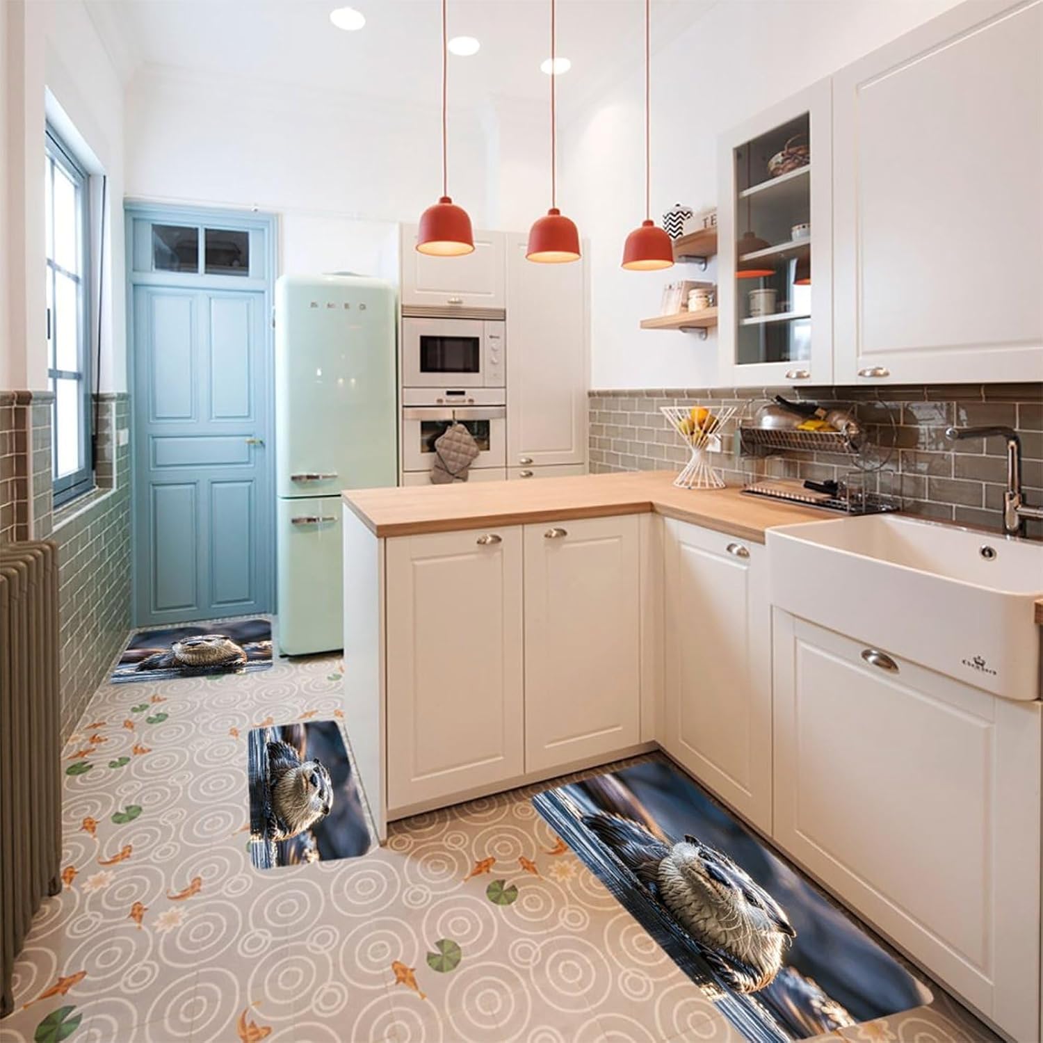 Otters Kitchen Mats Soft Absorbent Rugs for Floor Non Slip Washable Kitchen Mats Fashion Rectangular Rugs for Three-Piece Set for Laundry Office Home Sink