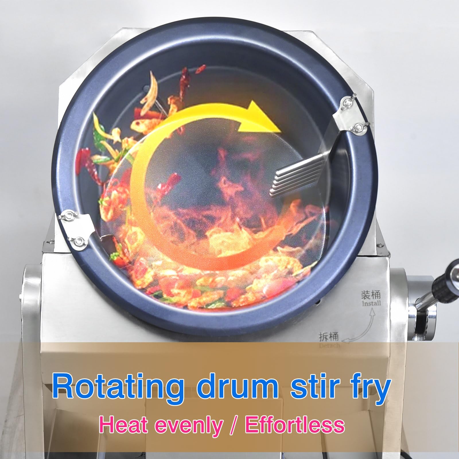 Máquina automática de wok para freír con pulverización de agua, cocina automática de 360 °, máquina de cocción automática, máquina de freír tipo tambor, máquina de cocción automática wok 3