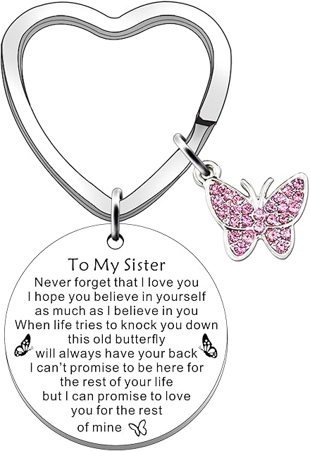 SDOFY Sister Gifts Keyring Cute Butterfly Sister Gifts from Sister Brother Inspirational Birthday Christmas Graduation Gifts for Sister